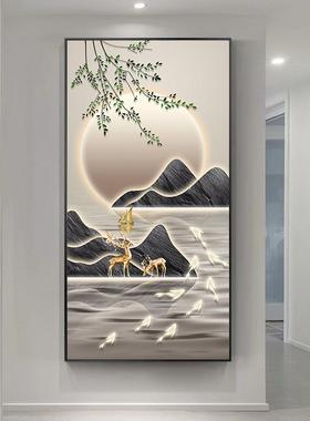 玄关装饰轻奢入户JZR走廊道壁画现代画简约新中式九鱼图玄墙过幻