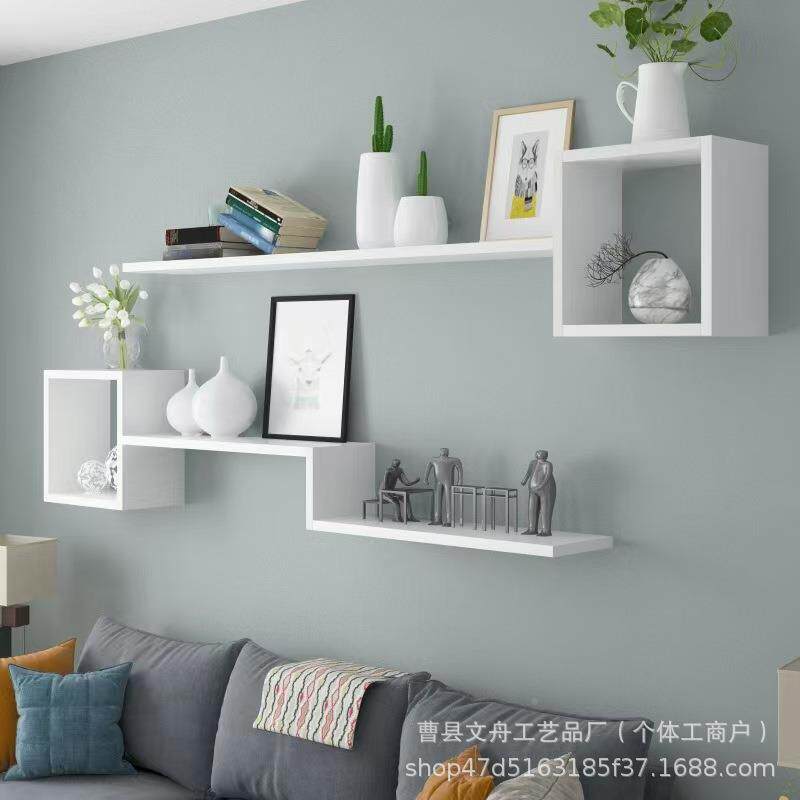 木架质墙物上置架客厅卧室创背景墙摆件装饰实木意格子架06028收