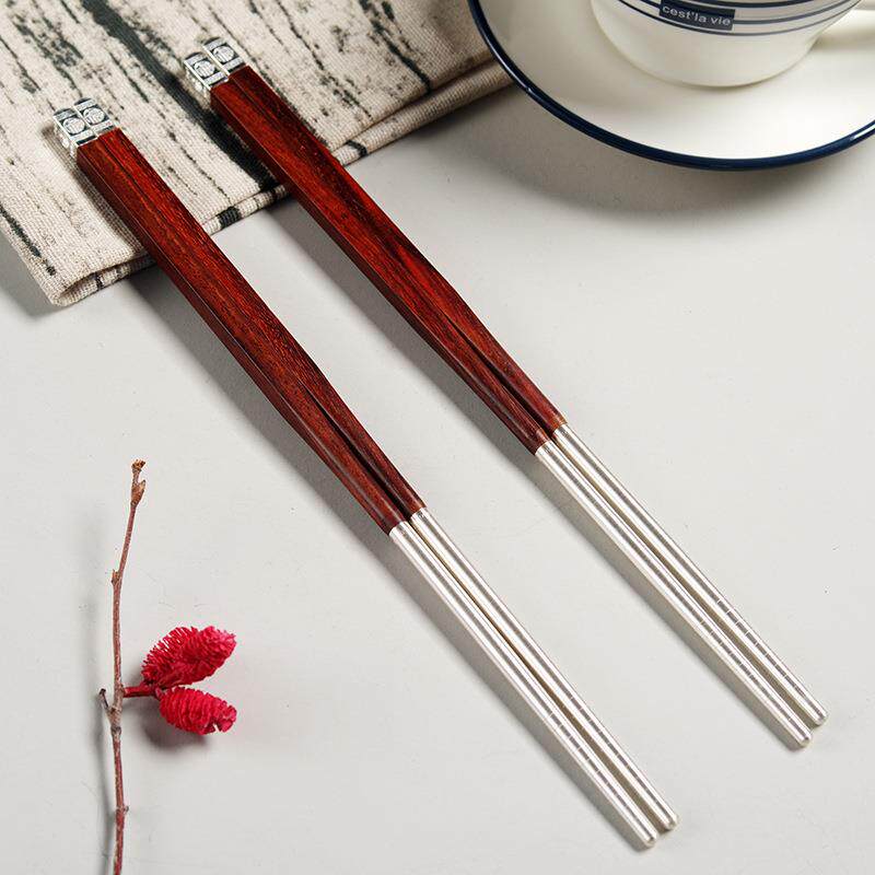 n家用小叶紫檀嵌筷福字筷子实木无品牌/筷套装i银s轻奢风木质高档