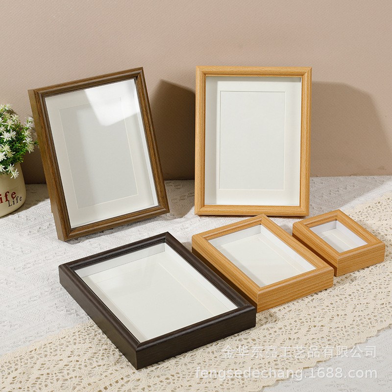 相框摆台立体中空木质6寸7寸8寸玻璃面Q多色摆台挂墙厂家