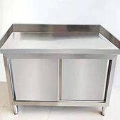 不锈钢拉门台打荷台三边围操作台酒店饭店厨房切菜桌靠背橱柜