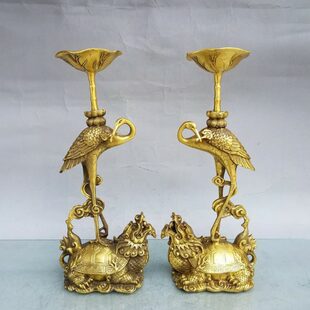 黄铜龟鹤黄铜龙龟黄铜仙鹤烛台家居黄铜器工艺品摆件