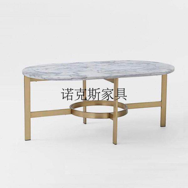 北欧现代大理石椭圆茶几 样板房售楼处不锈钢镀金茶桌 小户型茶几
