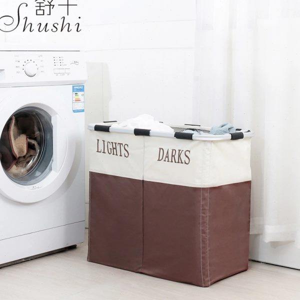 舒十折叠支撑铝架置物篮 牛津布收纳脏衣桶 防潮绣花拼色双格洗衣,收纳整理,脏衣篮,淘宝优惠券,粉丝福利购,淘宝优惠卷