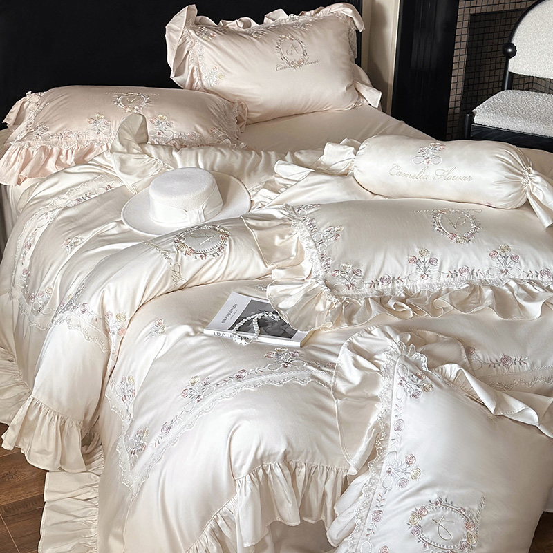 法式浪漫夏季10i0S双面天丝四件套刺绣被套床笠款凉感丝滑1.8m床