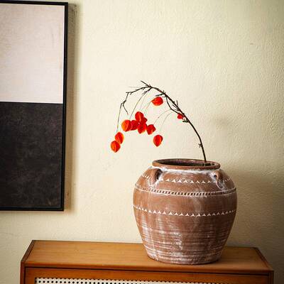 新中厅式复古镁泥Y119花盆落地简约绿植室栽室内客办公户外大花盆