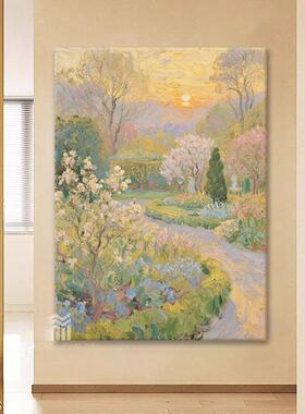 立日竖版法式奶油风风景FUY客厅沙发装饰画高感莫奈出体手绘级竖