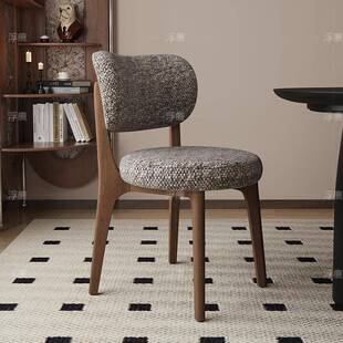 实木餐椅家背用棉麻布皮艺软包靠椅羊角椅酒店奢超IIZ纤革整装轻