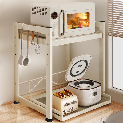 可抽拉厨房微波炉置物架白色加高烤F箱家用台面咖啡机电饭煲收纳