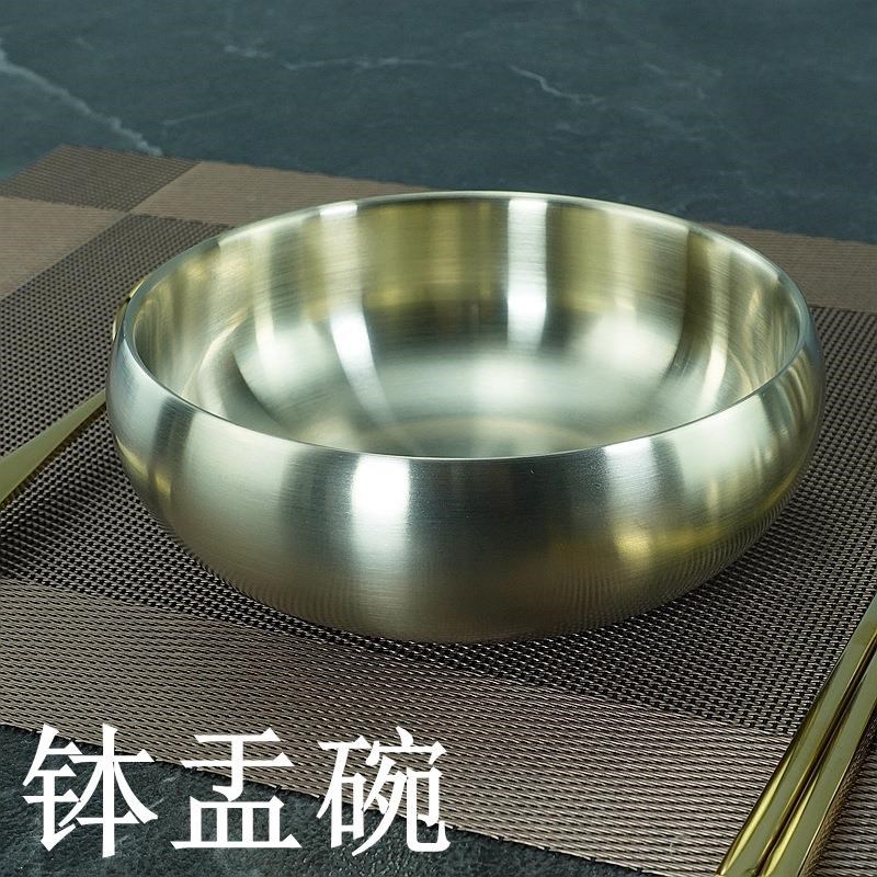 镀锆金韩式不锈钢l双层冷面碗加厚米饭碗日式风商用圆形紫金钵盂