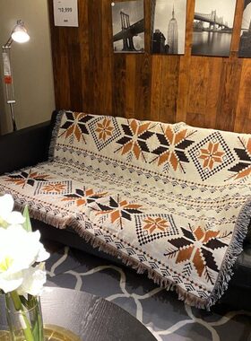 民族风枫叶橙色户外室内毯四季通用盖毯沙发毯棉线针织多用途毯子