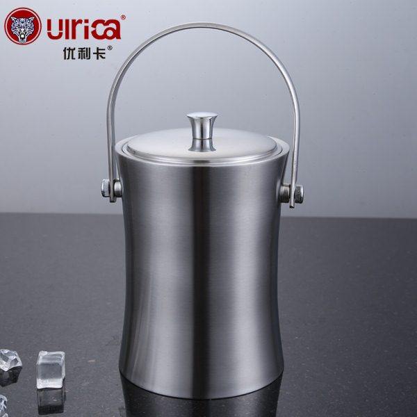 304双层不锈钢冰桶保温带盖冰粒桶腰形红酒桶酒吧酒水桶