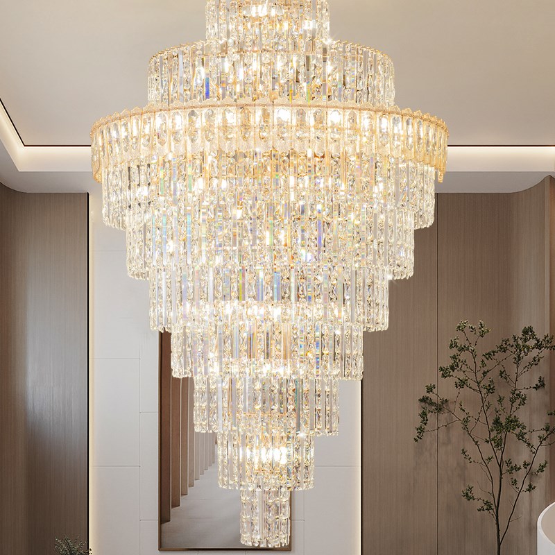 轻奢别墅复式楼客厅大吊灯中山灯饰loft中K空跃层高端奢华K9水晶
