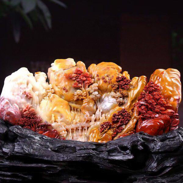 福建寿山石踏青图摆件游玩景家居客厅装饰摆设创意俏色巧雕工艺品