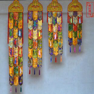 包邮民族藏式五色布艺寺院经堂墙面装饰宽24厘米佛宝幡挂帆竖幡