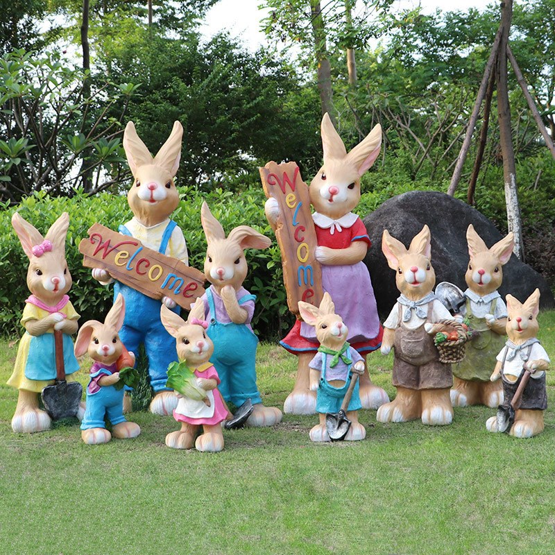 户外花园动物摆件玻璃钢别墅幼儿园装饰小品庭院景观卡通兔子雕塑