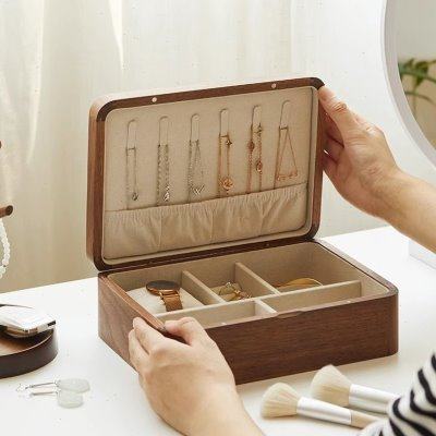 黑胡桃木实木首饰盒小便携木质保险柜手外饰品首饰收纳盒高档精致,收纳整理,首饰盒,淘宝优惠券,粉丝福利购,淘宝优惠卷