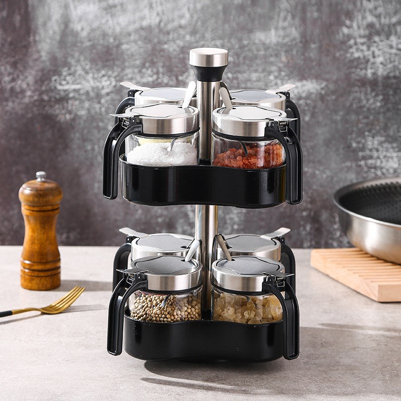 旋转式玻璃不锈钢盖调味瓶罐调料盒鸡精盐罐家用套装厨房用品