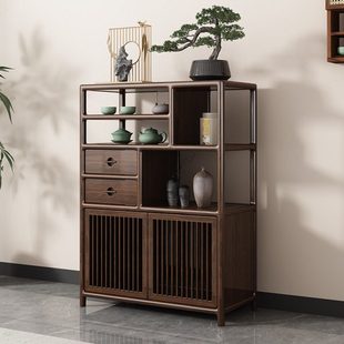 新中式博古架乌金木多宝阁置物架实木展示柜矮柜茶室边柜茶叶茶柜