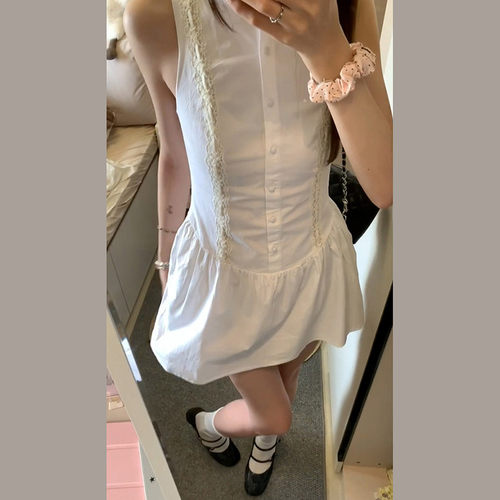 早春韩系无袖白色连衣裙