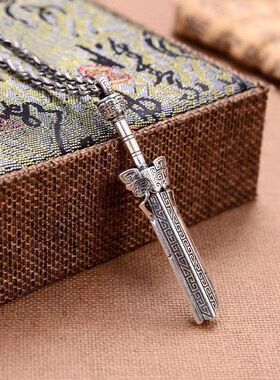 信琴925纯银《正义之剑》断剑吊坠男士霸气饕餮项链残剑挂坠饰品