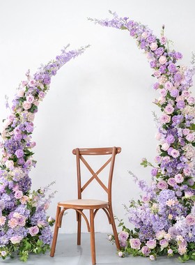 紫色系牛角拱门花艺套装婚礼舞台摄影背景橱窗活动装饰布置仿真花