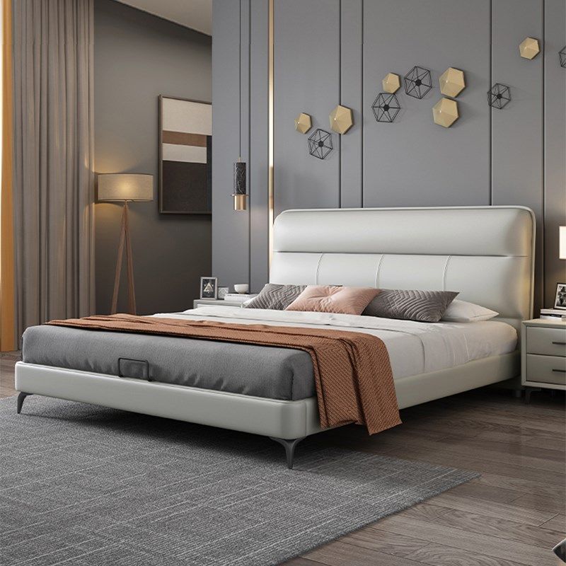 现代简约1.8m主卧双人床1.35米实木小户型齐边皮床1米2储物单人床