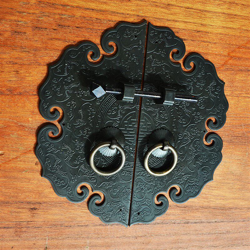 新款加厚欧式橱柜衣柜门刻花纯铜拉手中式家具仿古黑色圆形铜把手