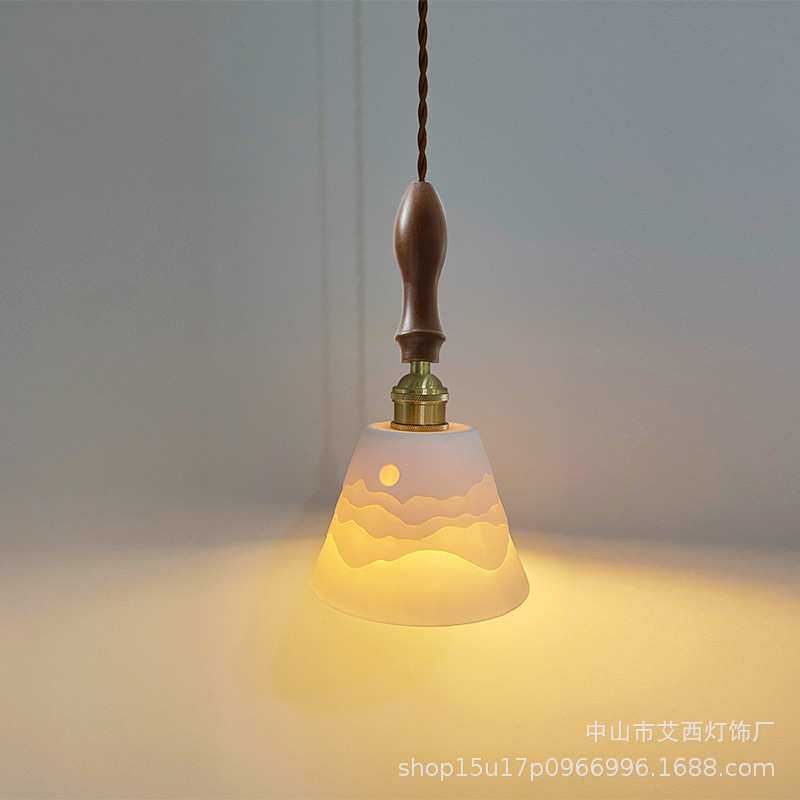 中古风胡桃木简约玄关吧台餐吊灯卧室书房咖啡厅餐厅床头陶瓷吊灯