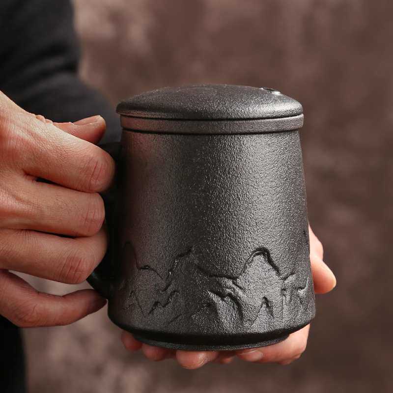 茶水分离粗陶茶杯个人喝水泡茶陶瓷杯子大办公杯过滤茶具