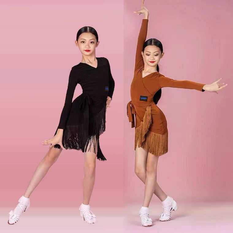 少儿拉丁舞服装舞蹈裙女童标舞练功服儿童拉丁舞裙流苏夏季新款厂