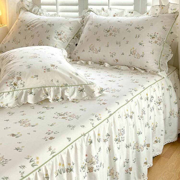 2022新款全棉床裙三件套单件床罩款纯棉床单带裙花边韩式床围裙罩