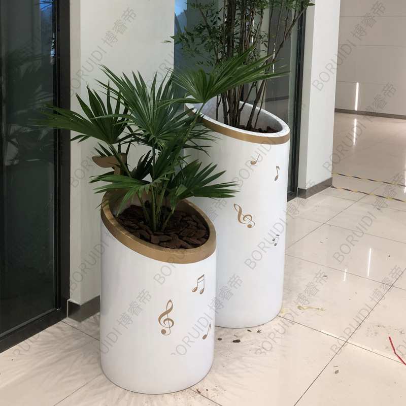 玻璃钢艺术花盆天虹商场音乐符号彩绘圆柱组合大花瓶户外创意花钵