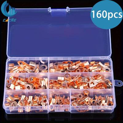 跨境 160pcs 盒装 开口铜鼻子 冷压接线端子 紫铜压线耳接线端子