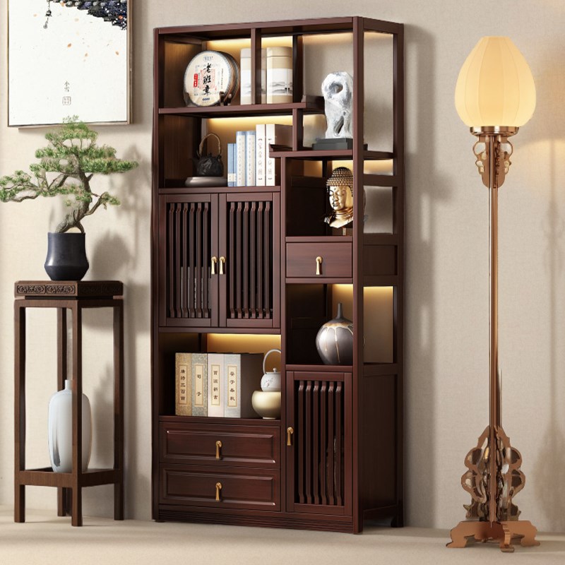 新中式博古架实木茶叶展示柜茶室现代简约多宝P阁摆件大容量置物