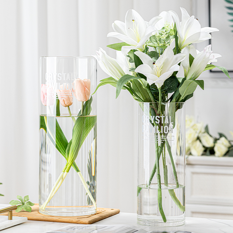 雪柳龙柳马醉木花l瓶摆件客厅插花特大号玻璃透明富贵竹百合高级