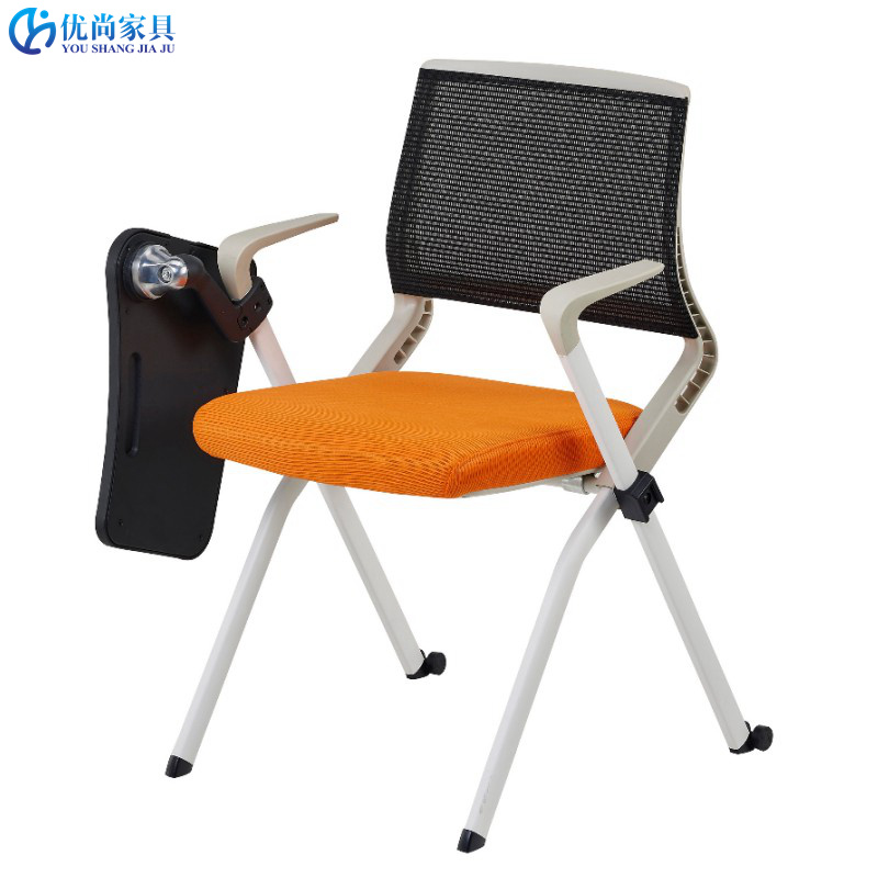 带扶手培训椅网布会议椅t带轮接待洽谈椅会客椅写字板学生一体椅