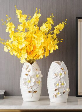金边复古新款桌面花插客厅插花北欧陶瓷干花装饰品小创意简约灰色