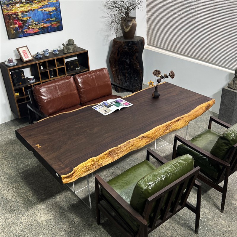 黑檀大板茶桌实木茶台茶板冲砂化纤禅H意侘寂风拙朴工艺老板办公