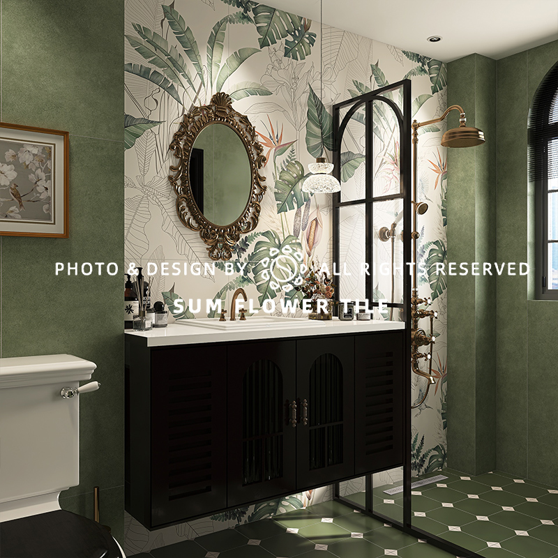 向日葵 法式复i古绿化妆室瓷砖小花砖 南洋风厕所壁砖厨房防滑地