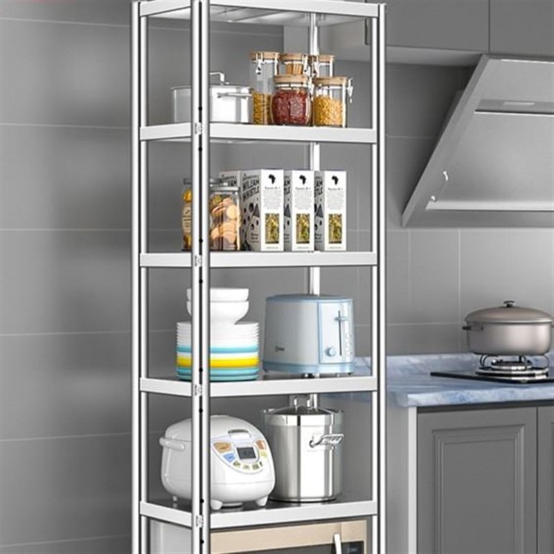 不锈钢厨房置物架落地多层微波炉烤箱收纳小架子家U用储物货架锅