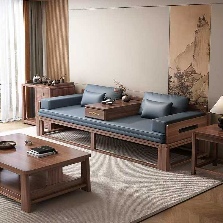 新中式乌金木实木罗汉床家用民宿客厅推拉折叠两用储物抽箱沙发床