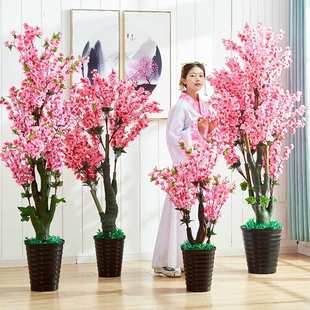 桃花假树盆栽客厅摆设装饰桃树落地花室内树假塑料植物大盆景