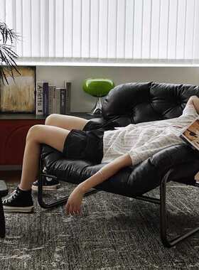 设计师单人沙发椅休闲沙发极简客厅懒人中古阳台卧室黑色椅子