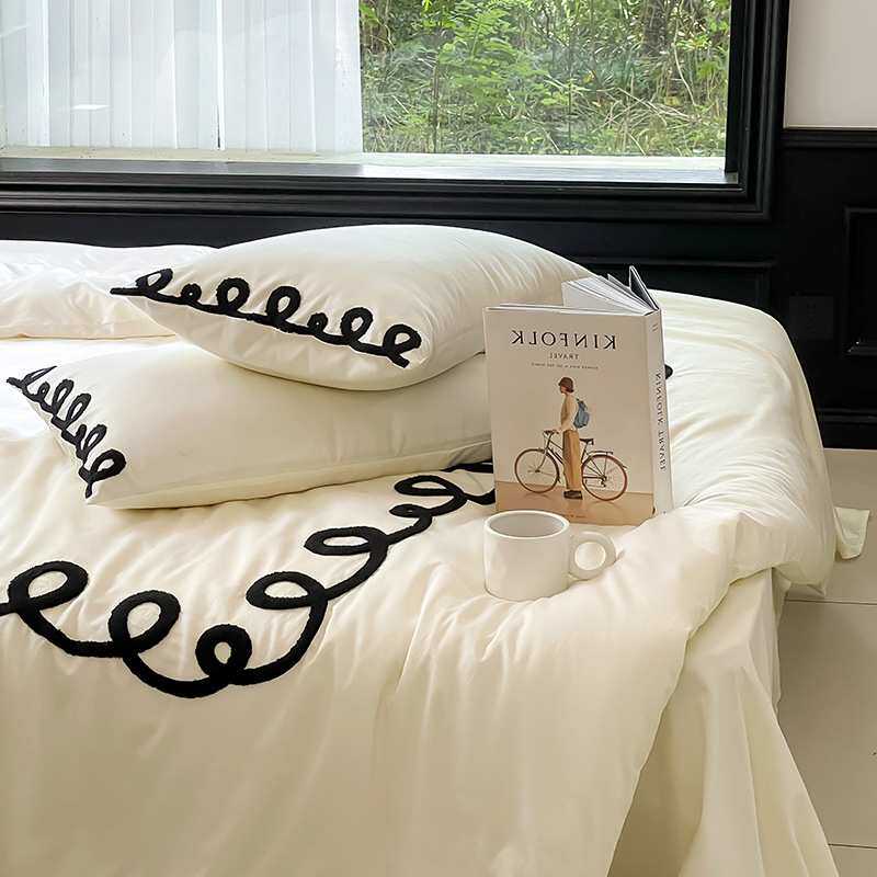 100支贡缎长绒棉全棉四件套毛巾绣刺绣简约北欧纯棉床上被套床单