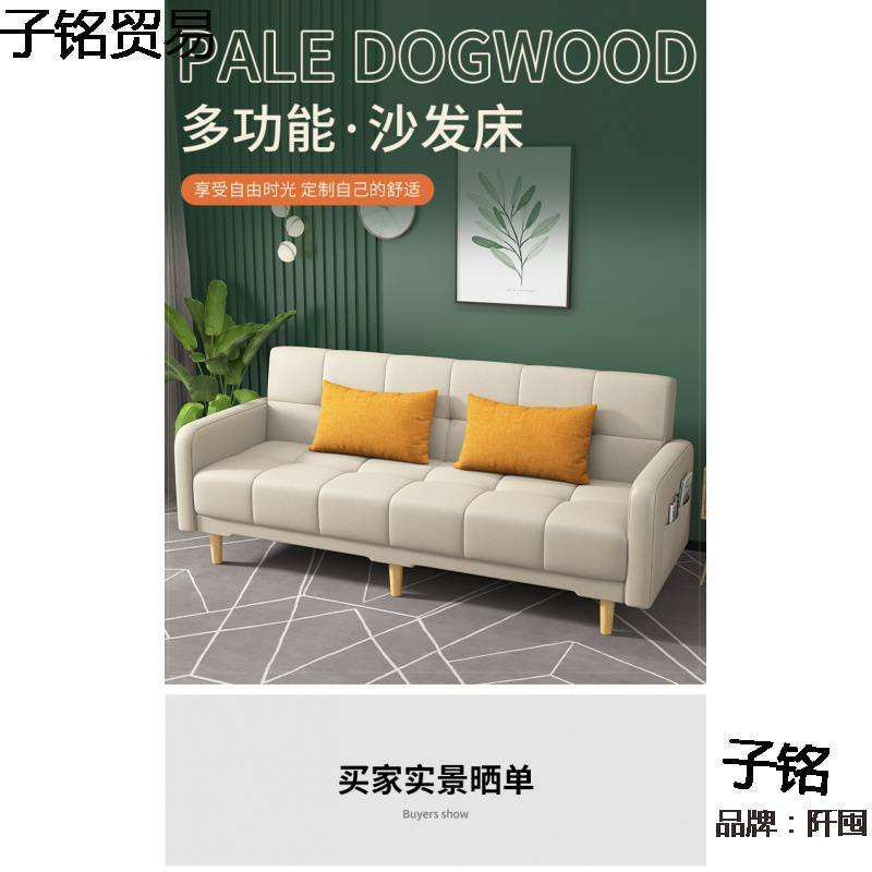 北欧小户型布艺沙发现代科技布简约出租房客厅两用可折叠双人皮床