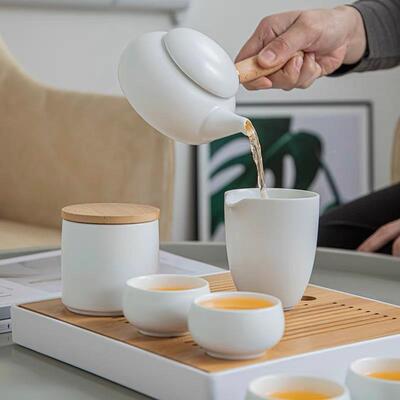 全季酒店同款功把夫具装家用简约轻奢日65252式茶白瓷侧壶茶套壶