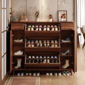 新中式 柜家用门口进门墙楼道超走见描述廊一实体木靠色入 薄翻斗鞋