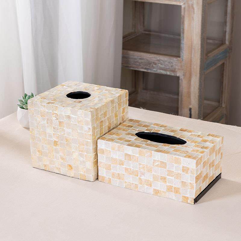 盒北ins天然彩贝贝壳纸巾家用创意桌215面客厅欧纸筒抽纸盒纸巾巾