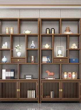 茶博古架实木叶中式多阁置物WIH架榆木隔断摆件宝办公茶室收纳展